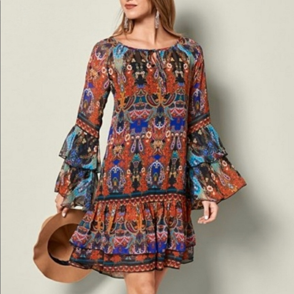 Venus boho vintage inspired ruffled short dress medium 60’s 70’s NWOT